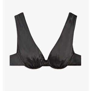 WeWoreWhat Underwire V-Neck Charmeuse Top Satin Black L